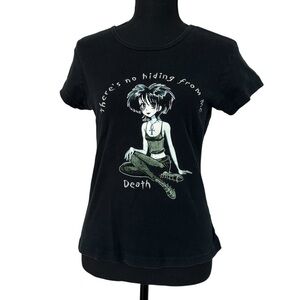 Y2K Vintage Baby Tee T-Shirt Sandman Black Mall Goth Grunge Emo Death Size Small